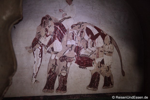 Wandgemälde im Stadtpalast (Raj Mahal) in Orchha