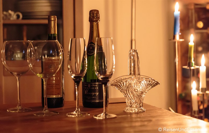 Rotwein und Champagner zum Silvesteressen 2014