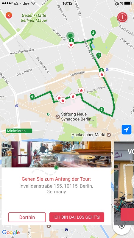 Startbildschirm Bitemojo für Kulinarische Tour Berlin Mitte