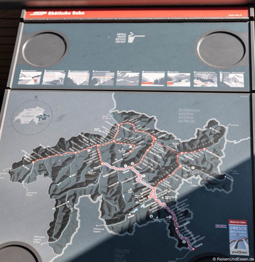 Streckennetz der Rhätische Bahn in der Schweiz