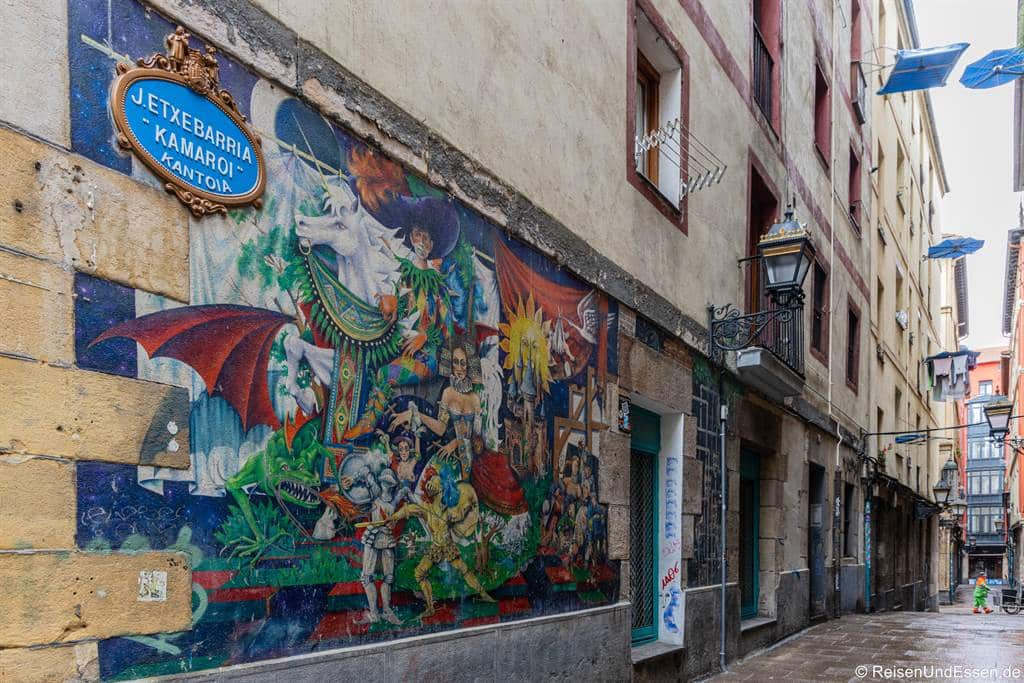 Graffiti in der Altstadt von Bilbao in Spanien